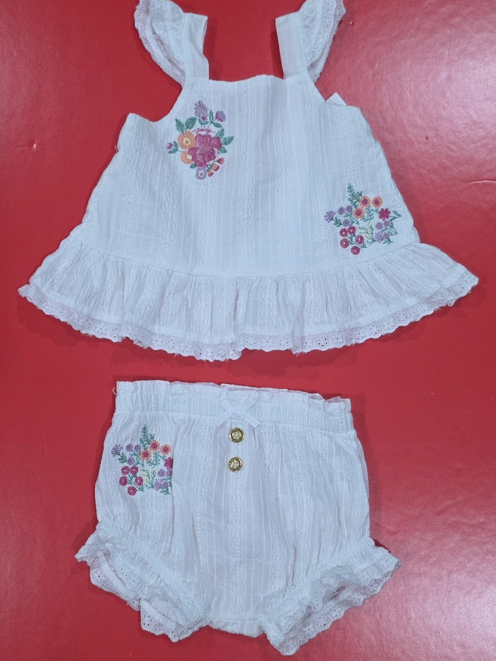 Juicy Couture White Floral Embroidered Two-Piece Set Size 3-6m